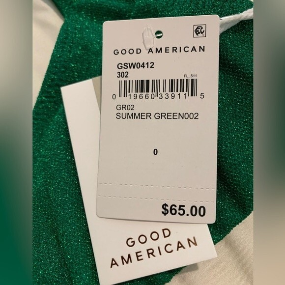 NWT Good American Summer Green sparkly green bikini top. Size 0 (X-Small) - Picture 7 of 8